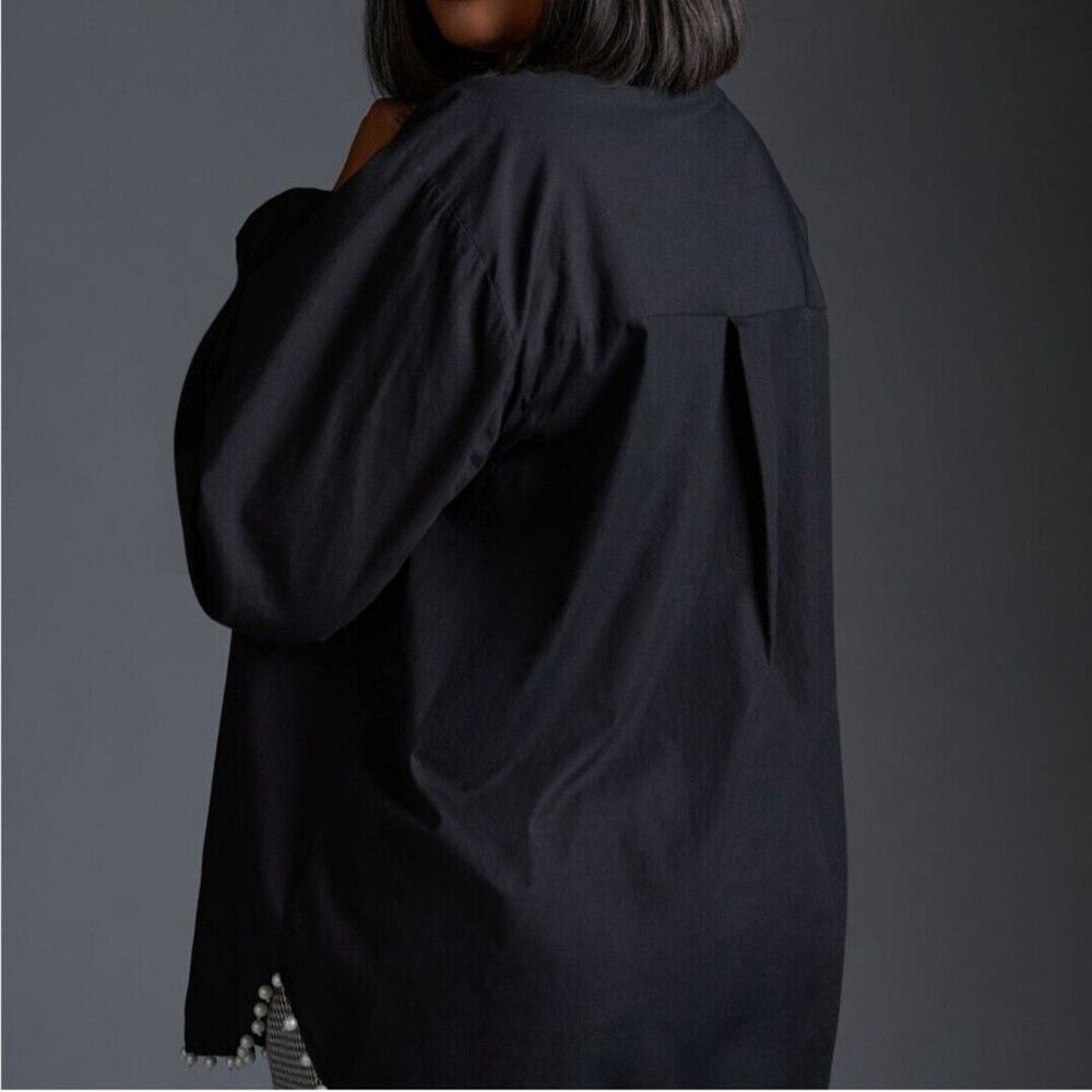Anthropologie Top Hannah Lynn Embellished Button Down Tunic‎ Black XXS - Picture 4 of 12